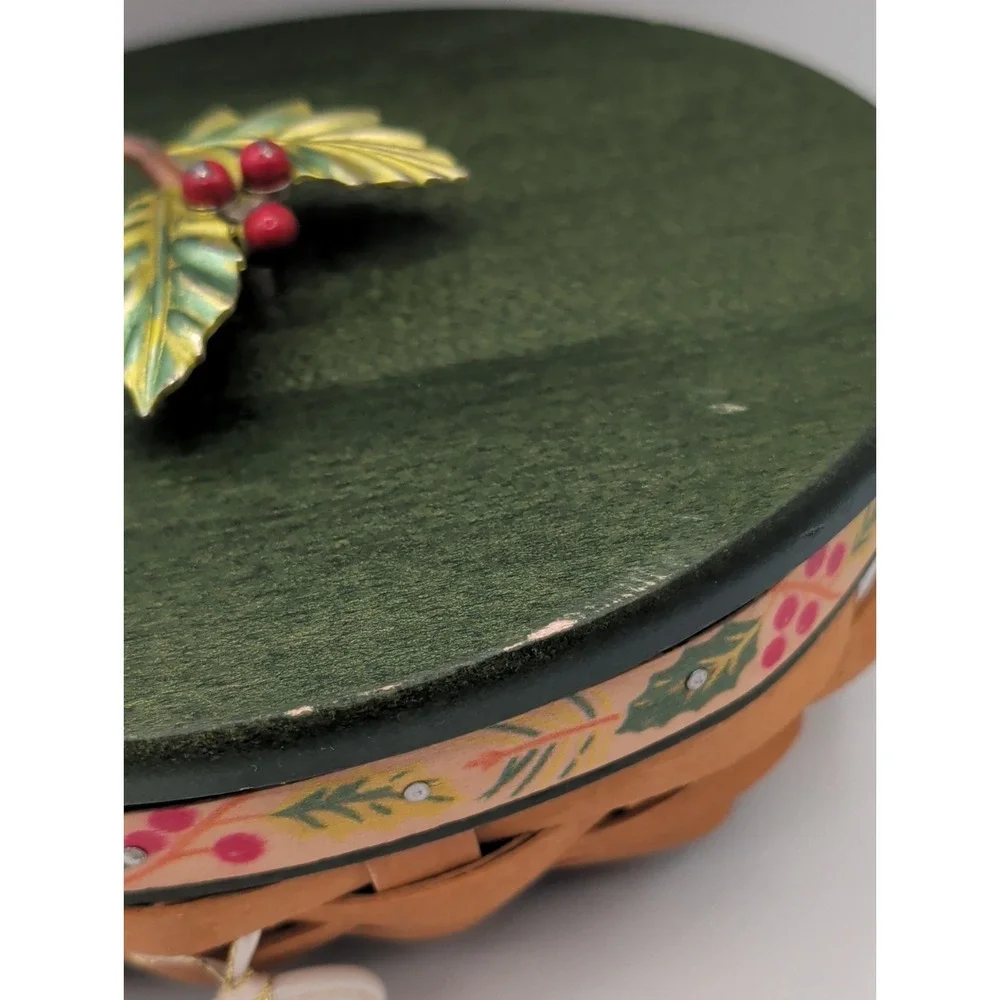 Longaberger 2011 Tree Trimming Little Holly Berry Basket Set Lid Protector & Tag